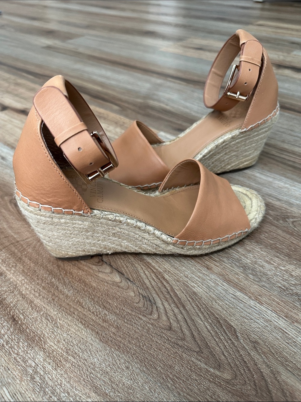 Vince Camuto Tan Espadrille Wedge Sandals with Ankle Strap 7.5